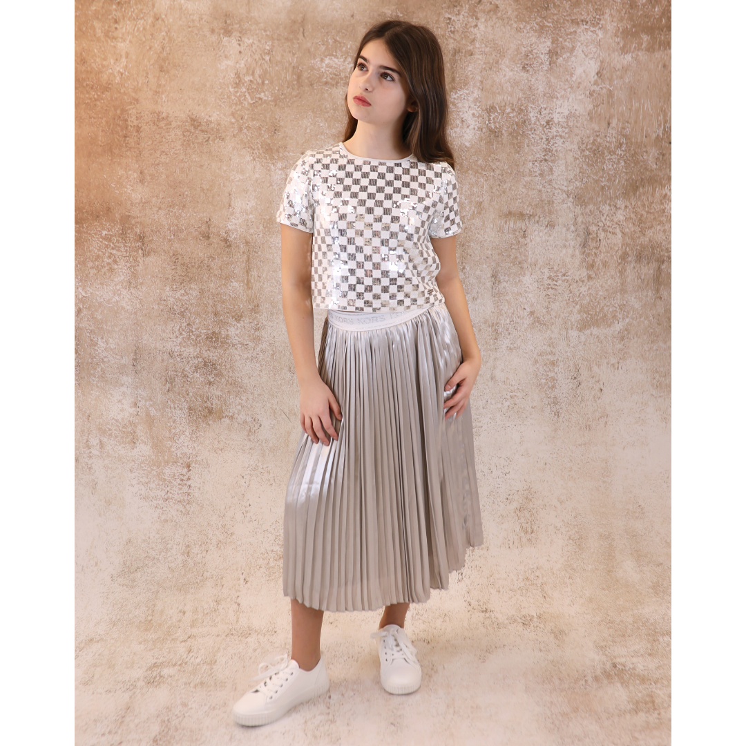 Michael kors hot sale silver pleated skirt