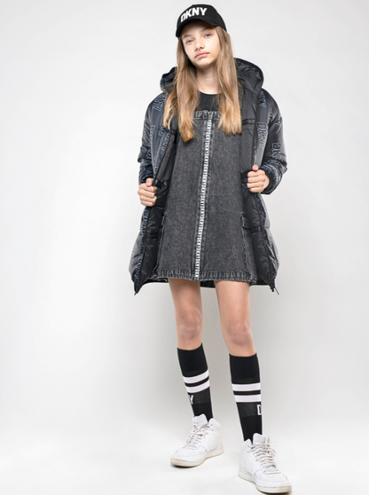 DKNY Junior Black Denim Cotton Sleeveless Dress _D32900-Z16