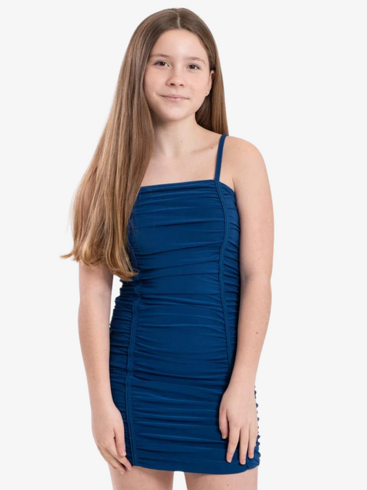 Cheryl Kids Royal Blue Strapped Ruched Fitted Dress _ 6065-2405