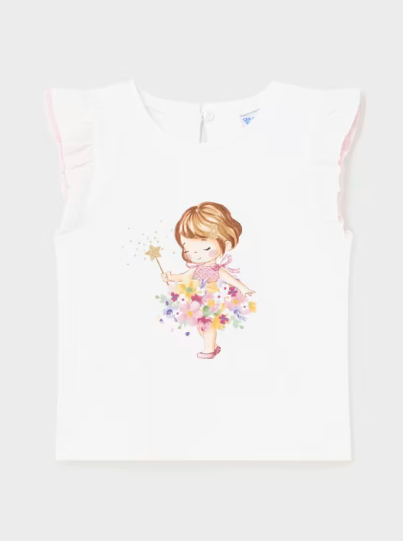Mayoral Baby White Short Sleeve T-shirt w/ Girl Graphic_ 1005-38