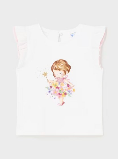Mayoral Baby White Short Sleeve T-shirt w/ Girl Graphic_ 1005-38