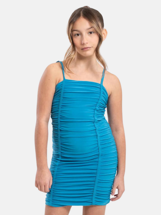 Cheryl Kids Turquoise Strapped Ruched Fitted Dress _ 6065-2416