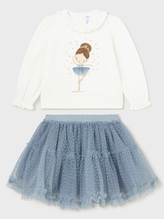 Mayoral Baby Blouse & Blue Tulle Skirt Set