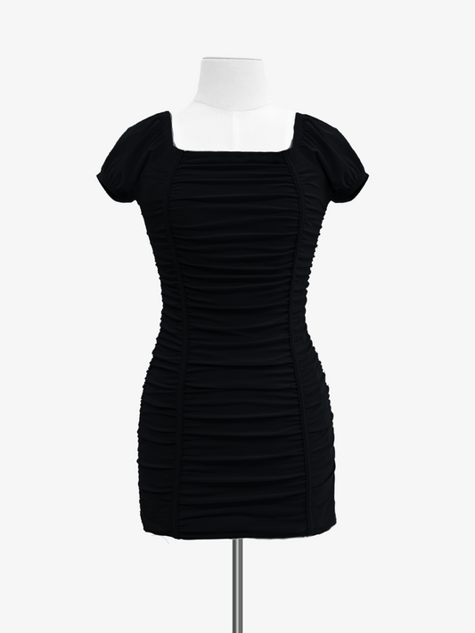 Cheryl Kids Black Ruched Body & Cap Sleeve Party Dress _6001-3110