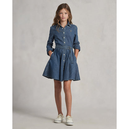 Ralph Lauren Girls Belted Cotton Denim Skirt Dress