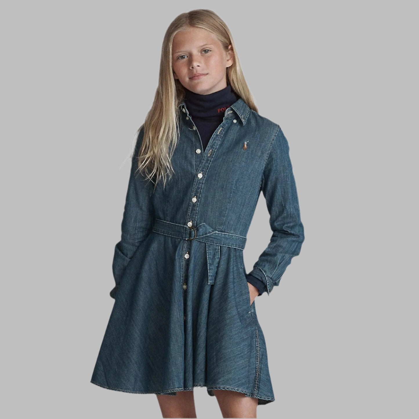 Ralph Lauren Girls Belted Cotton Denim Skirt Dress