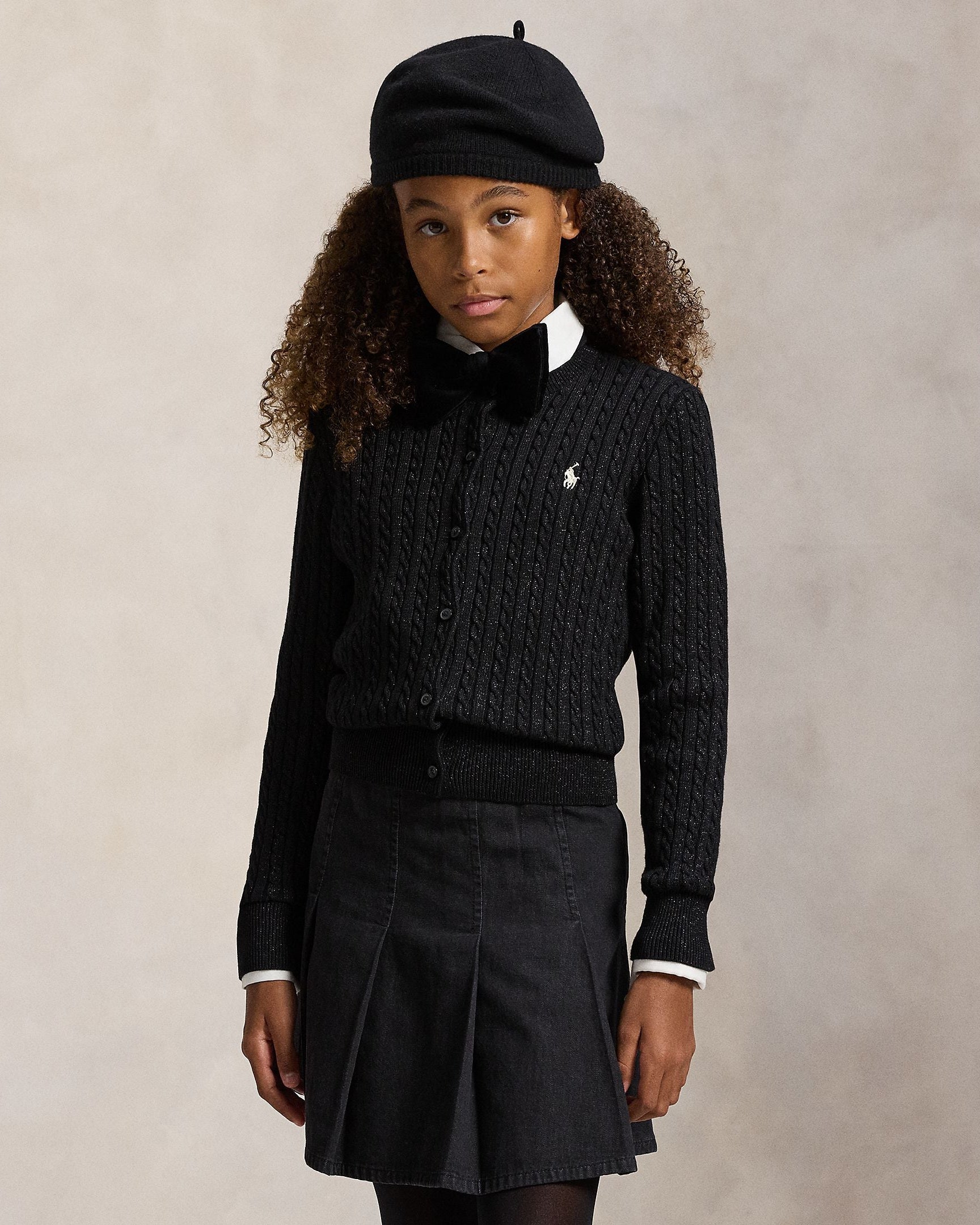 Ralph Lauren Girls Metallic Mini-Cable Cardigan