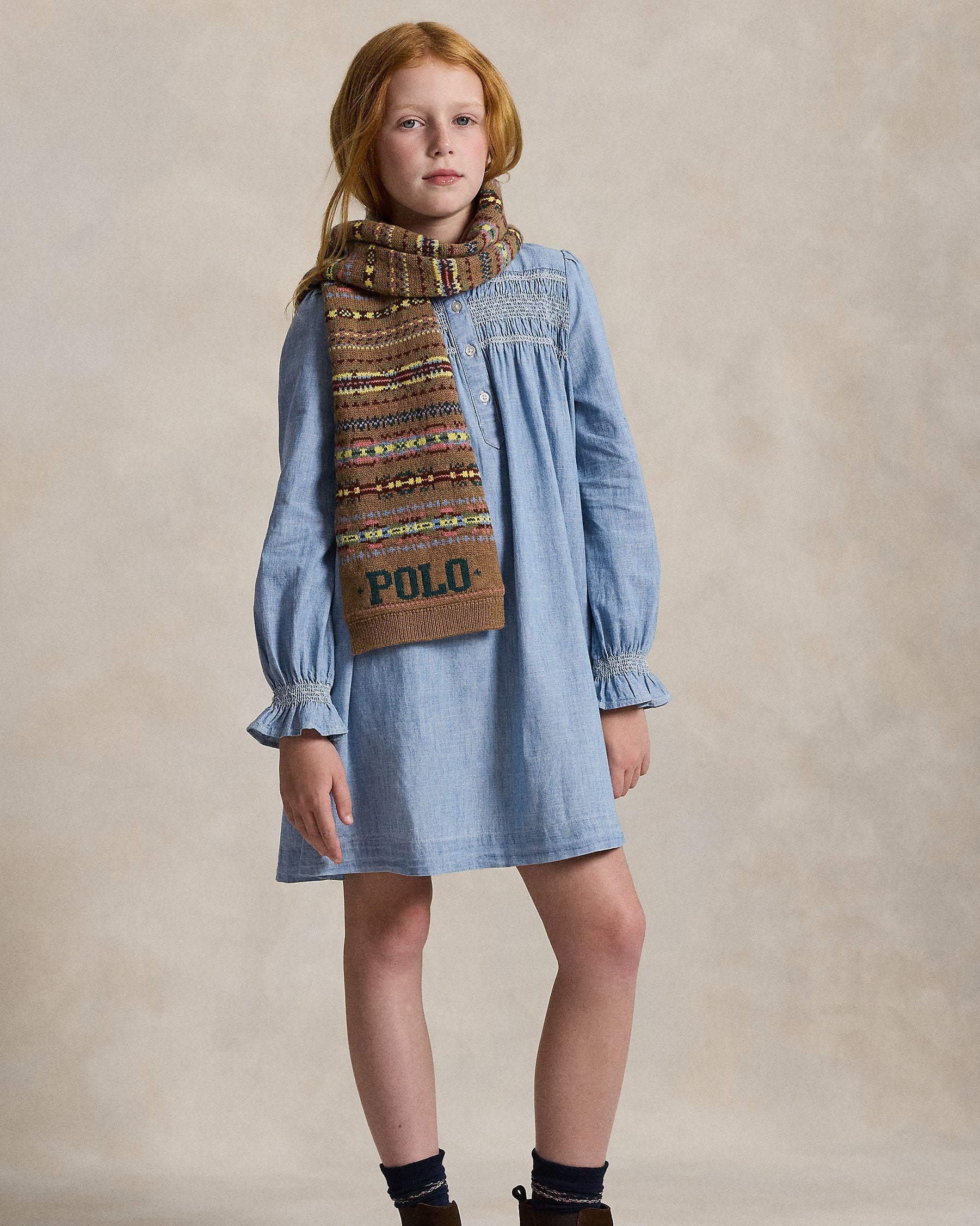 Ralph Lauren Girls Smocked Indigo Chambray Dress