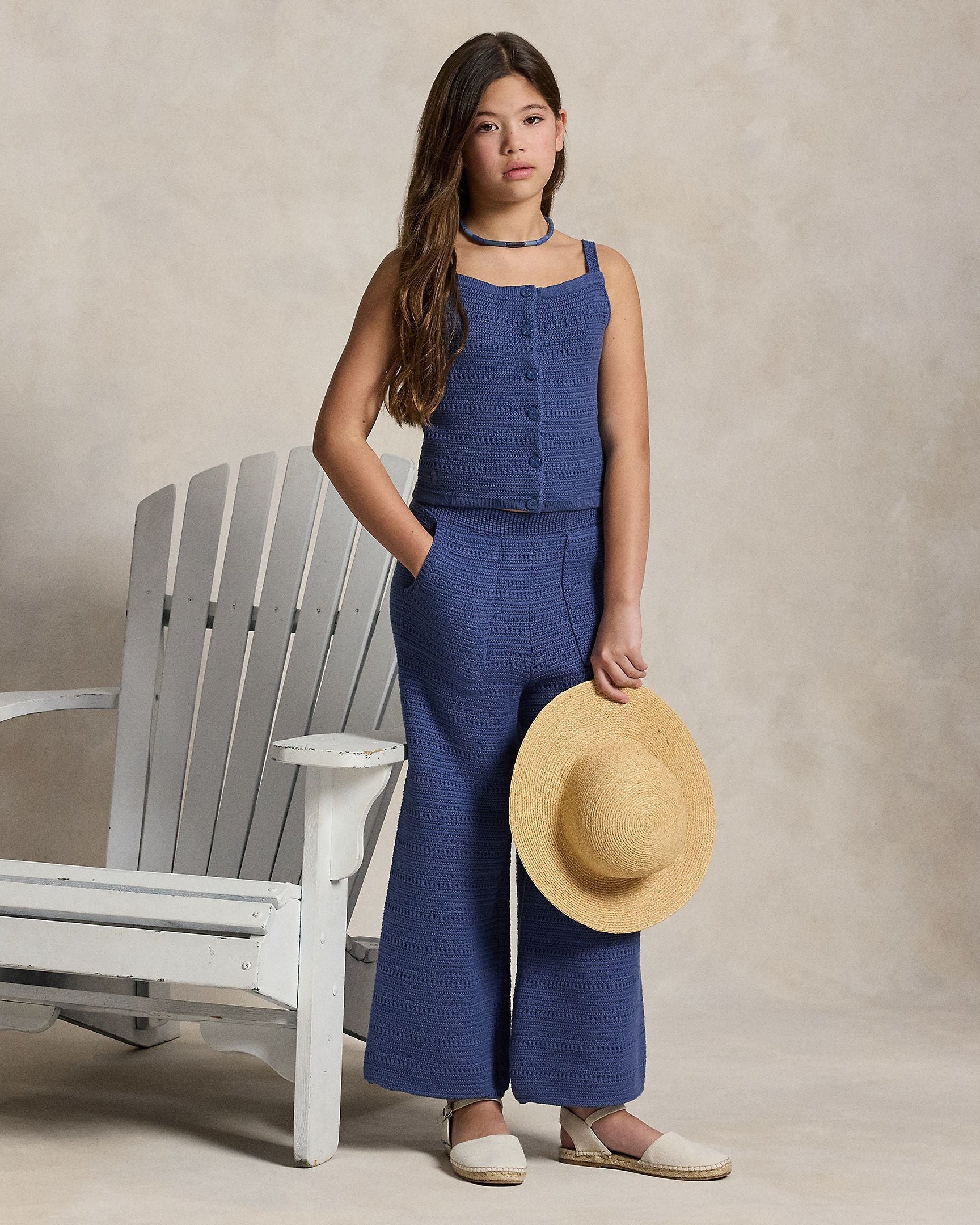 Ralph Lauren Girls Crocheted Cotton Sweater Top & Pant