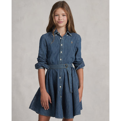 Ralph Lauren Girls Belted Cotton Denim Skirt Dress