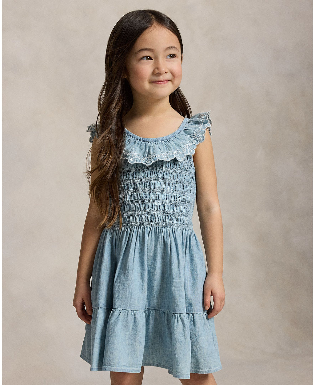 Ralph Lauren Mini Girls Chambray Woven Blue Dress_ 312A11755001