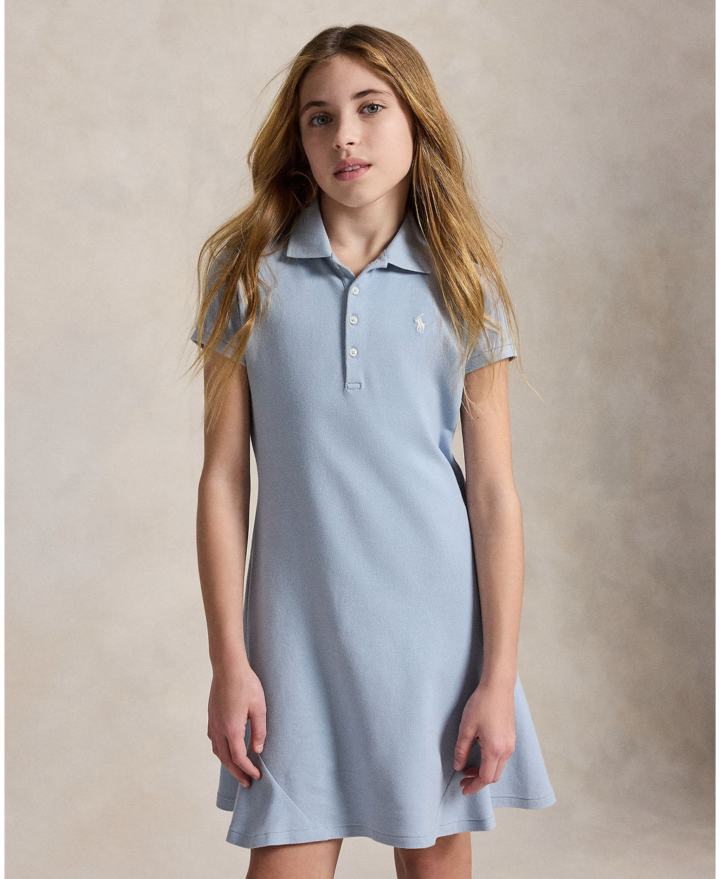 Ralph Lauren Girls Stretch Mesh Flare Estate Blue Polo Dress_ 313934962502