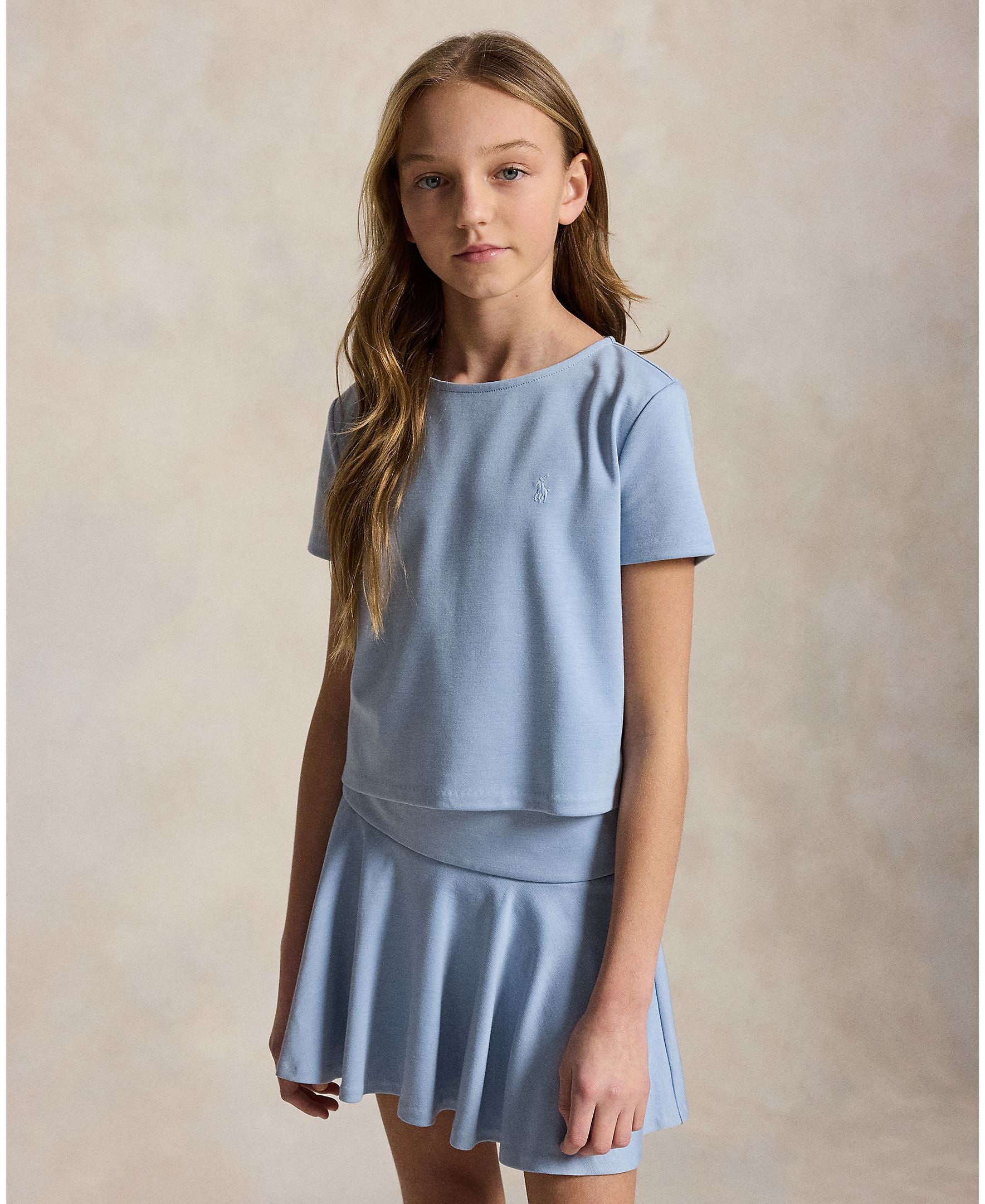 Ralph Lauren Girls Ponte Roma Contrast Stitch Estate Blue Skirt_ 313965215501