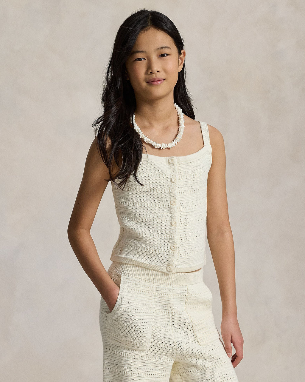 Ralph Lauren Girls Crocheted Cotton Sweater Top & Pant