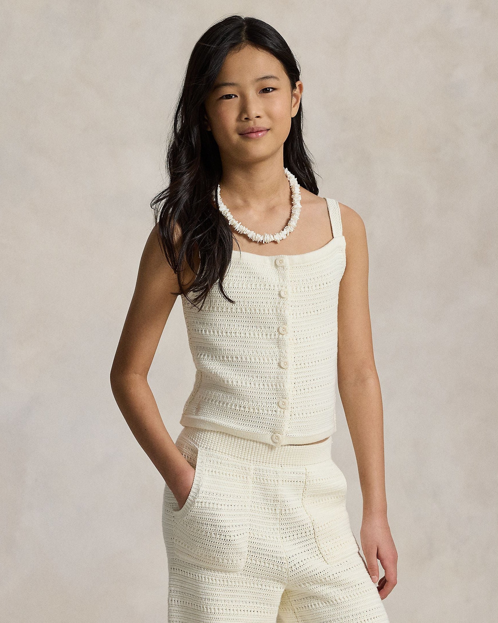 Ralph Lauren Girls Crocheted Cotton Sweater Top & Pant