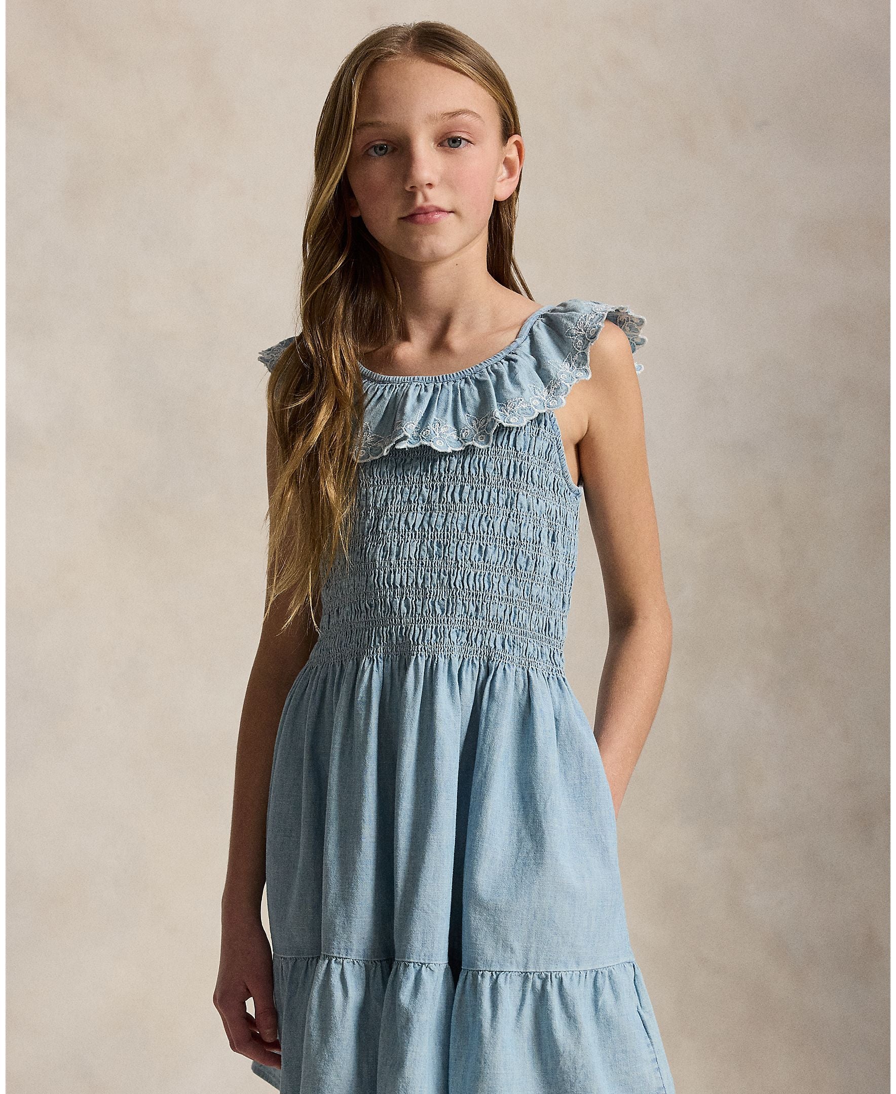 Ralph Lauren Girls Chambray Woven Blue Dress_ 313A11755001