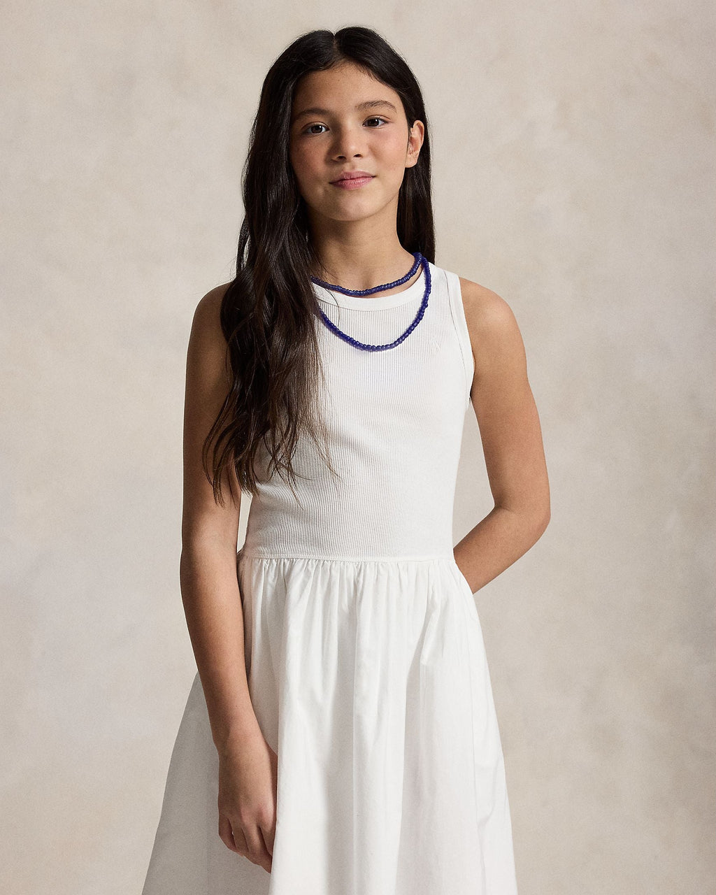 Ralph Lauren Girls Eyelet-Skirt Ribbed Cotton Maxi Dress