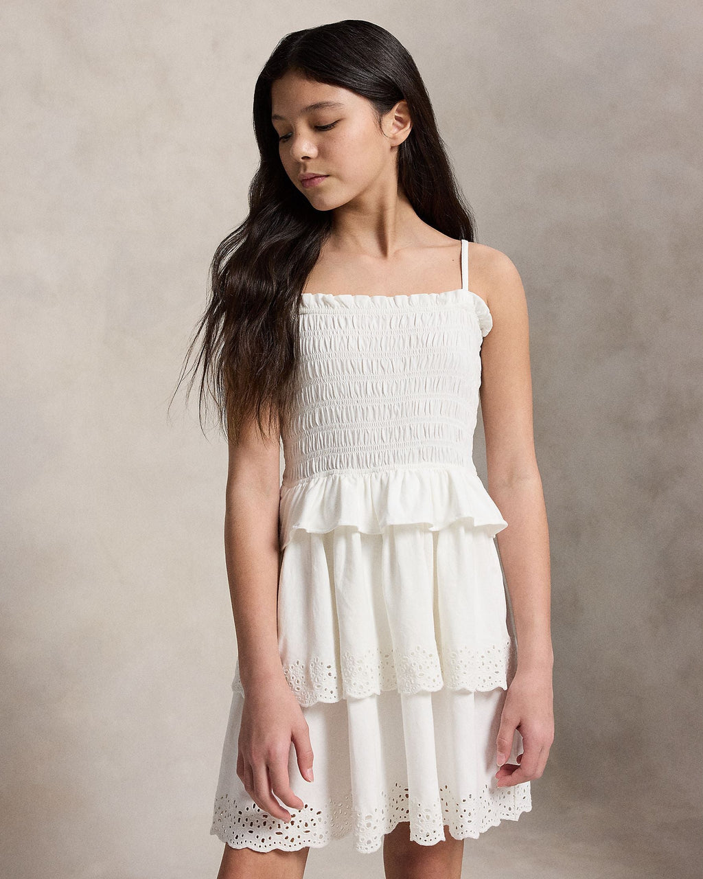 Ralph Lauren Girls Smocked Cotton Jersey Dress