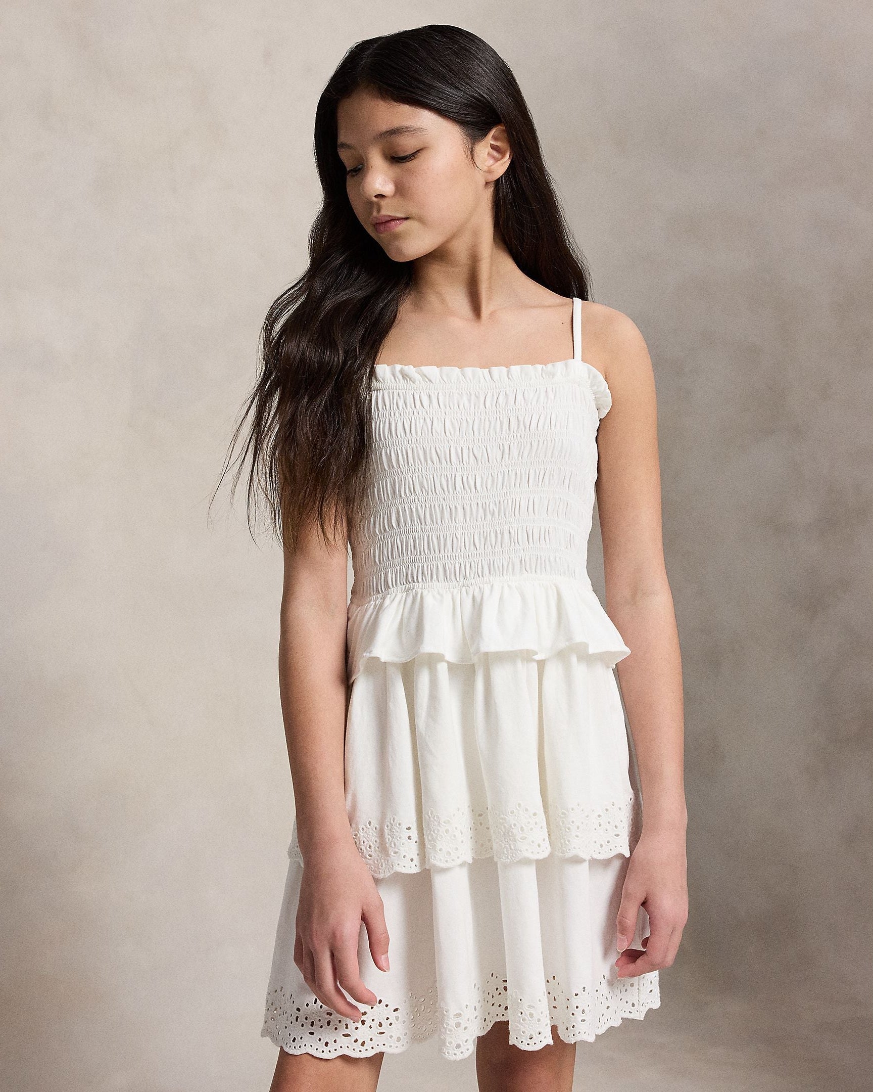 Ralph Lauren Girls Smocked Cotton Jersey Dress