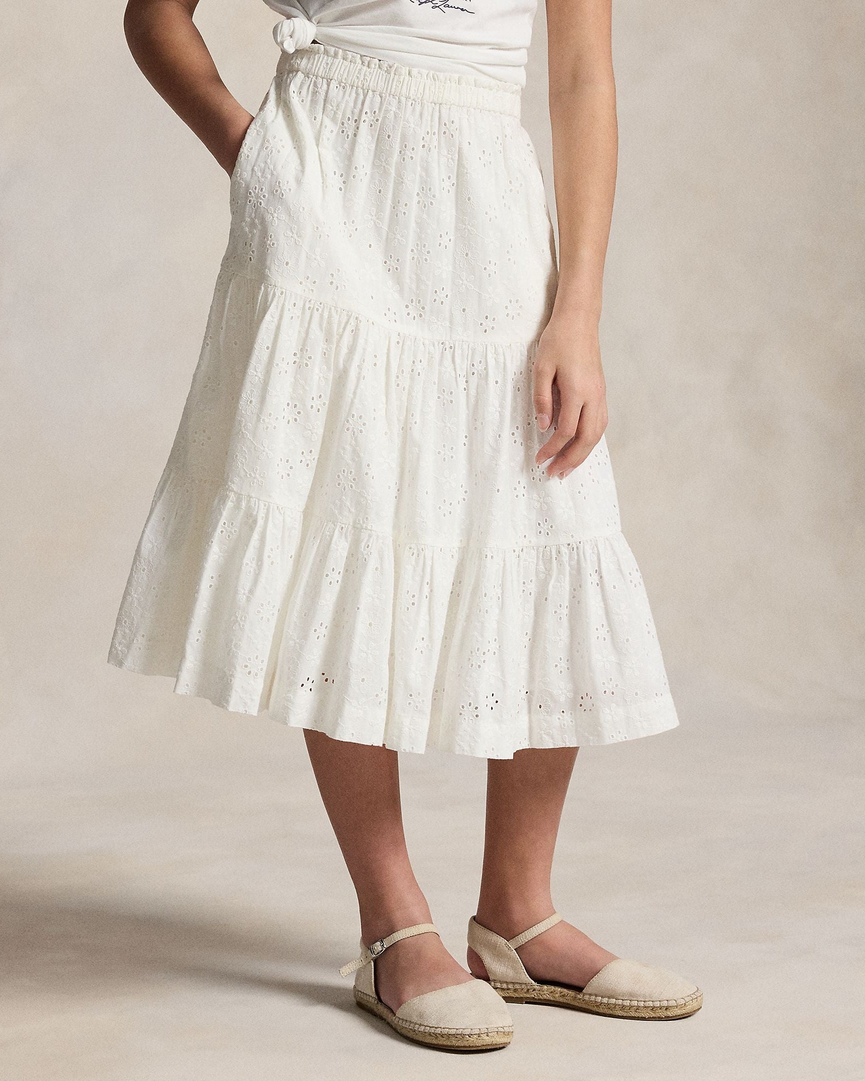 Ralph Lauren Girls Eyelet Cotton Maxi Skirt