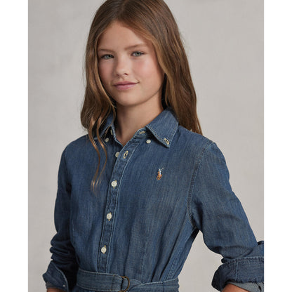 Ralph Lauren Girls Belted Cotton Denim Skirt Dress