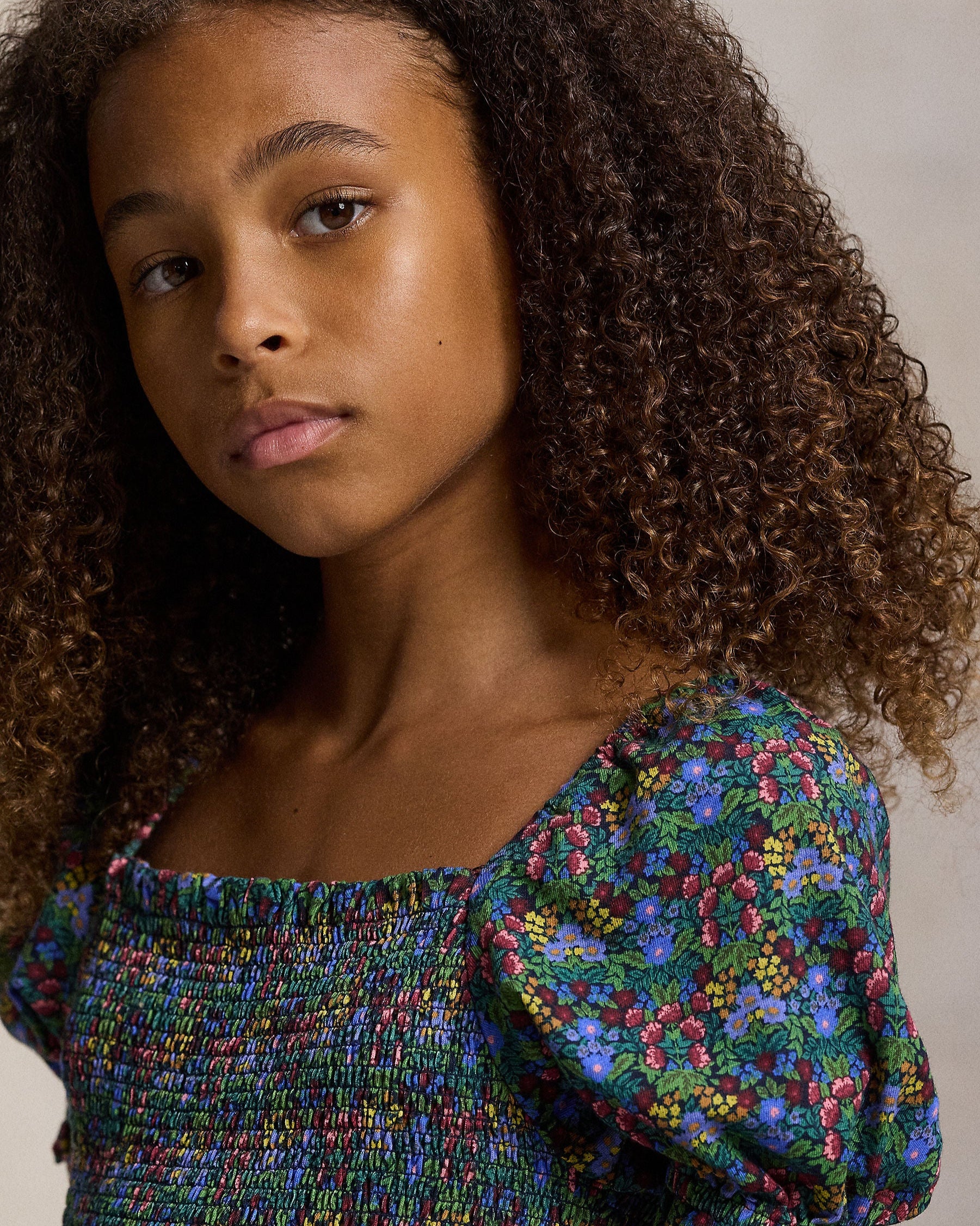 Ralph Lauren Girls Floral Smocked Cotton Jersey Dress