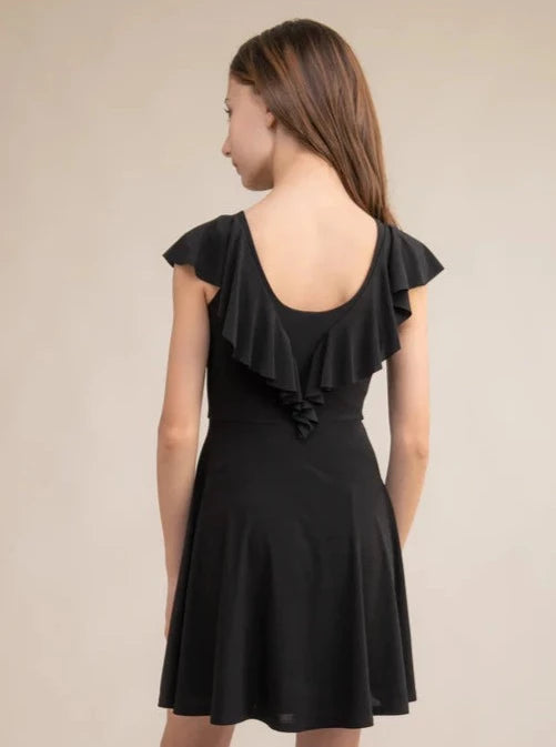 UDT Flutter Sleeve Dress _Black T3756K-BLK