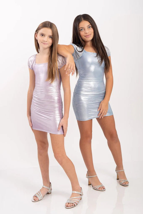Cheryl Kids Anna Ruched Side & Cap Sleeve Party Dress - NorthGirls