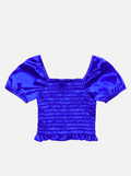 Cheryl Kids Blue Satin Smocked Puff Sleeve Top _6042 - 8465 - NorthGirls