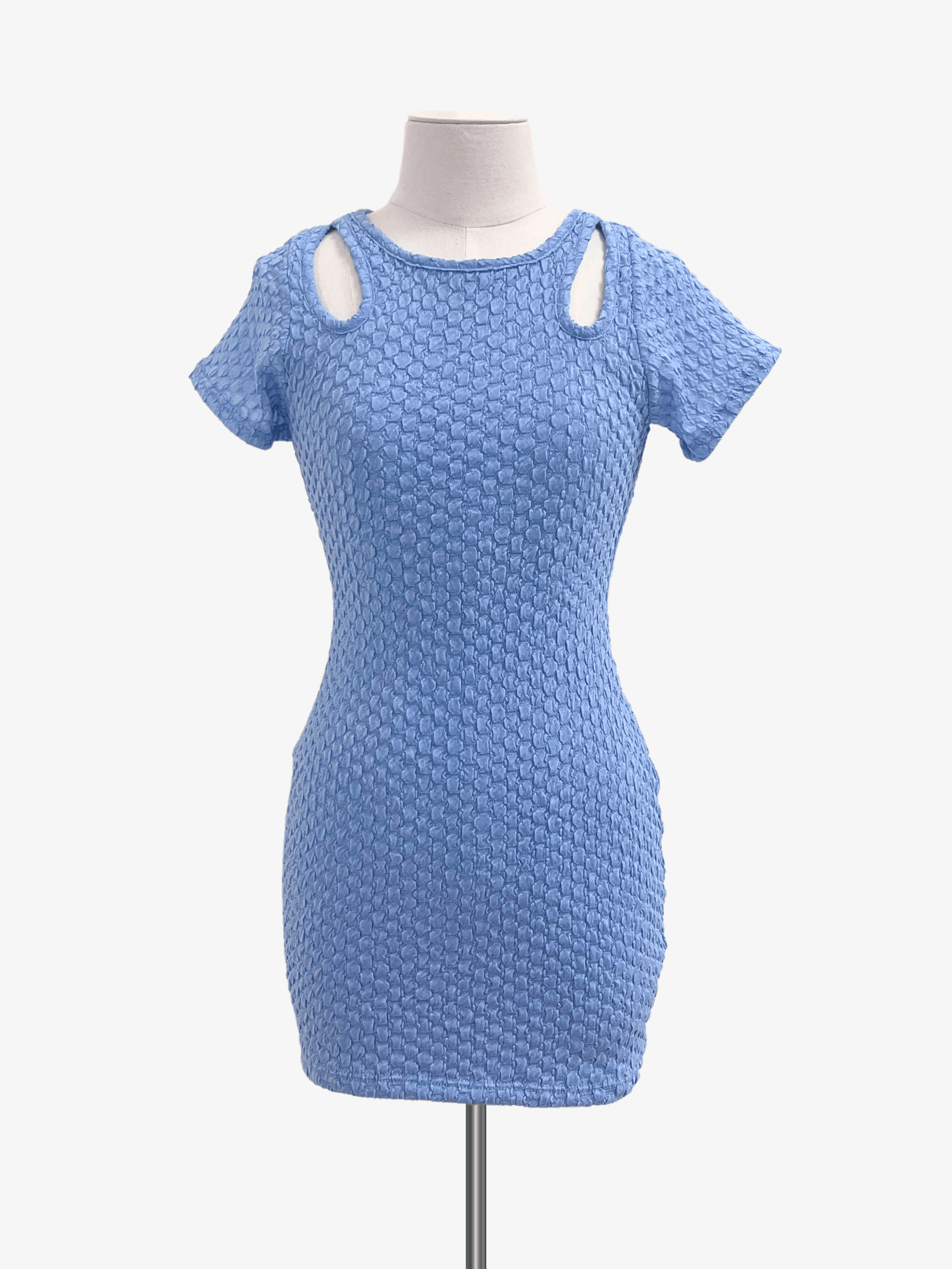 Cheryl Kids Blue Textured Fitted Dress - NorthGirls
