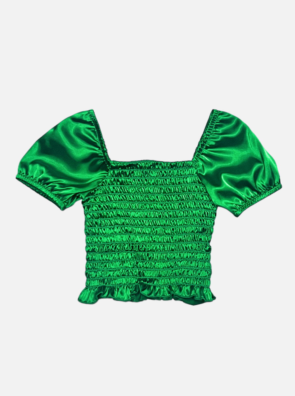 Cheryl Kids Green Satin Smocked Puff Sleeve Top _6042 - 0785 - NorthGirls