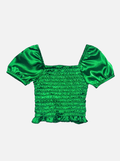 Cheryl Kids Green Satin Smocked Puff Sleeve Top _6042 - 0785 - NorthGirls