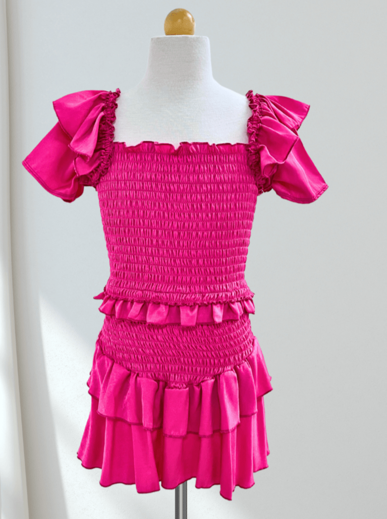 Cheryl Kids Smocked Ruffle Skirt _Hot Pink 6002T - 821 - NorthGirls