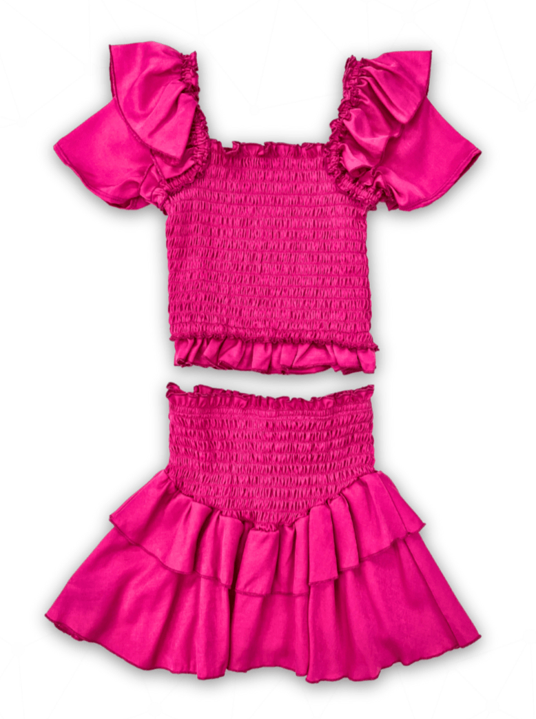 Cheryl Kids Smocked Ruffle Skirt _Hot Pink 6002T - 821 - NorthGirls
