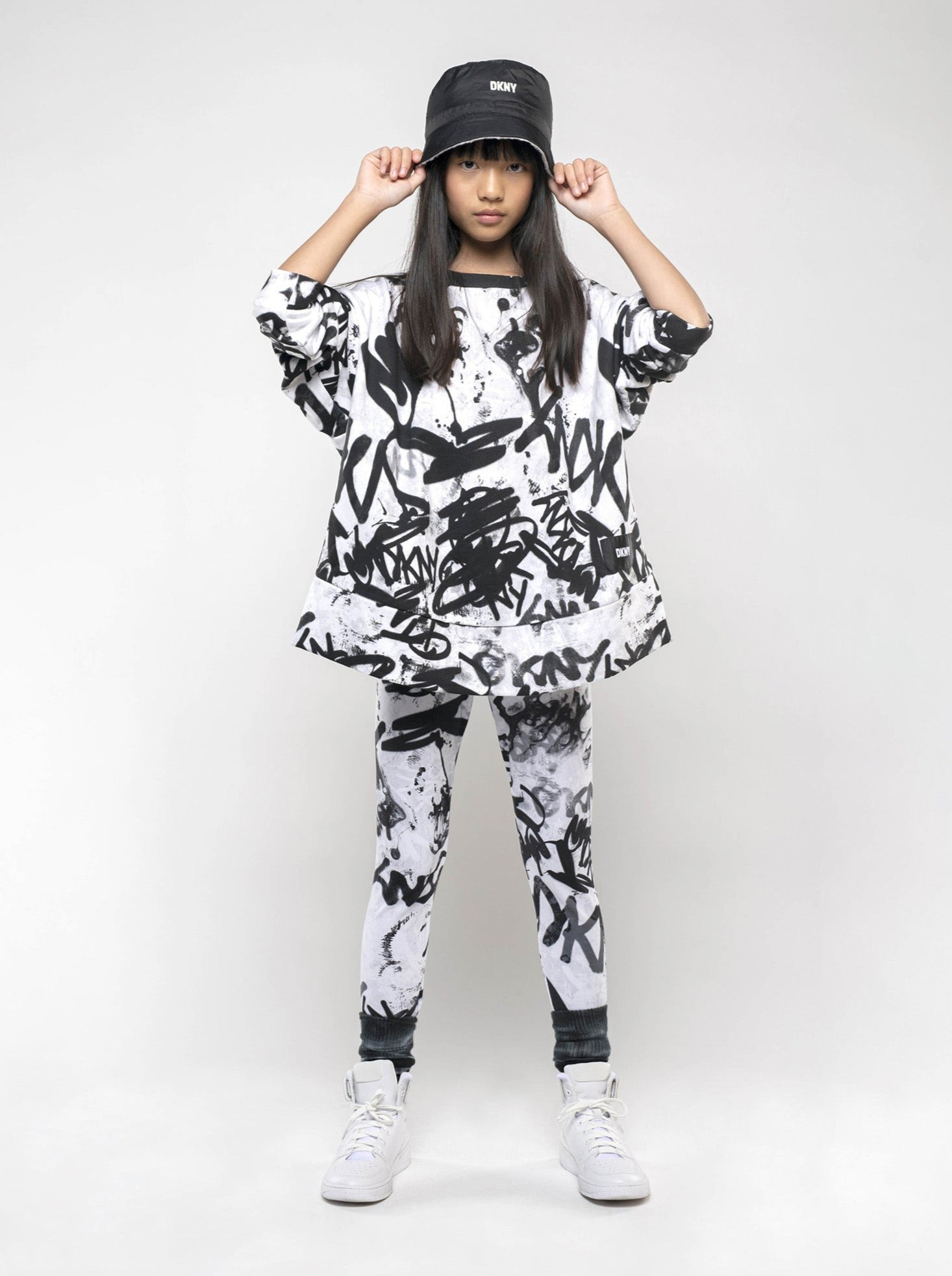 DKNY Junior White & Black Cotton Graffiti Leggings _D34B06 - N50 - NorthGirls