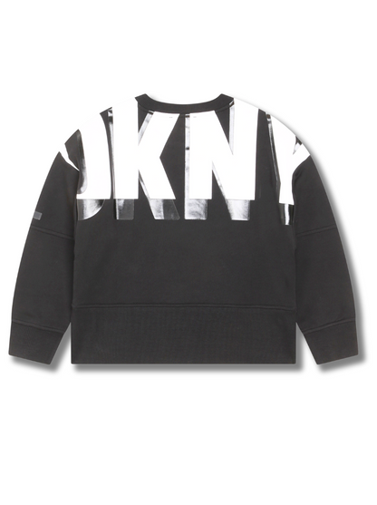 DKNY Junior Black Cotton French Terry Logo Sweatshirt _D35T12-09B