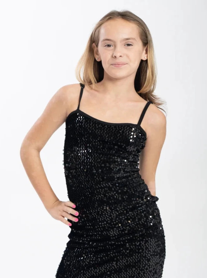 Cheryl Kids Black Sequin & Velvet Fitted Dress