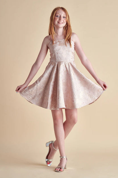 UDT Pink Jacquard Pink Party Dress w/Straps