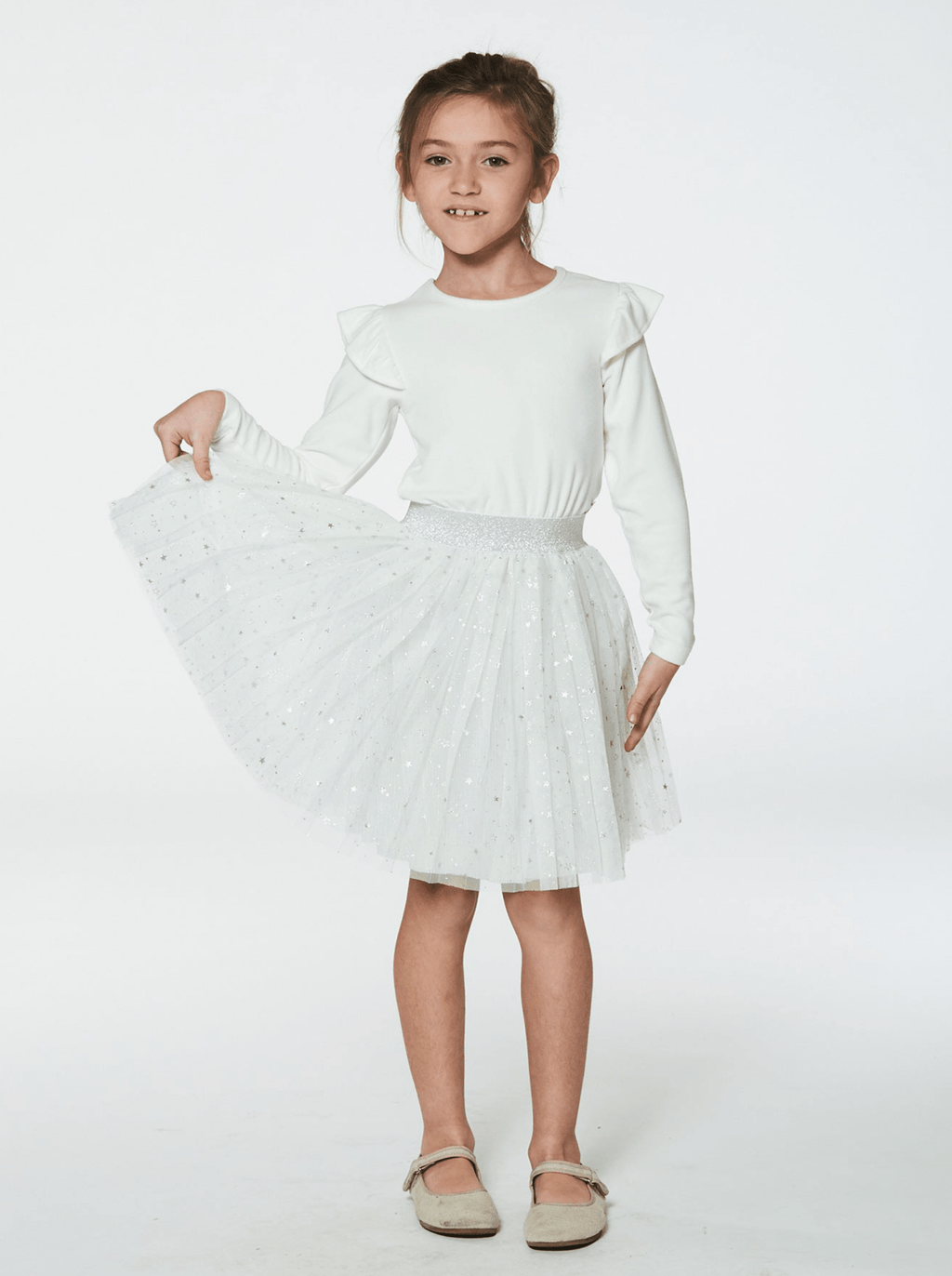 Girls Long Sleeve Dress With Glittering Tulle Skirt - NorthGirls