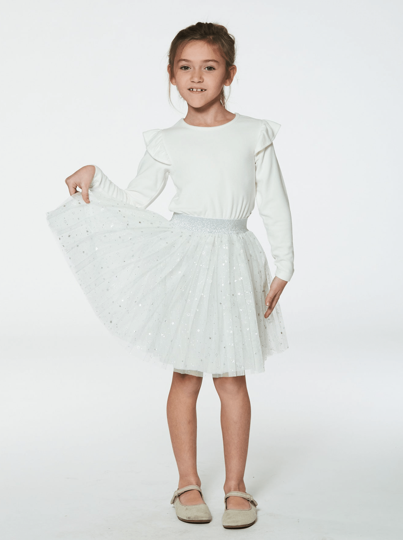 Girls Long Sleeve Dress With Glittering Tulle Skirt - NorthGirls