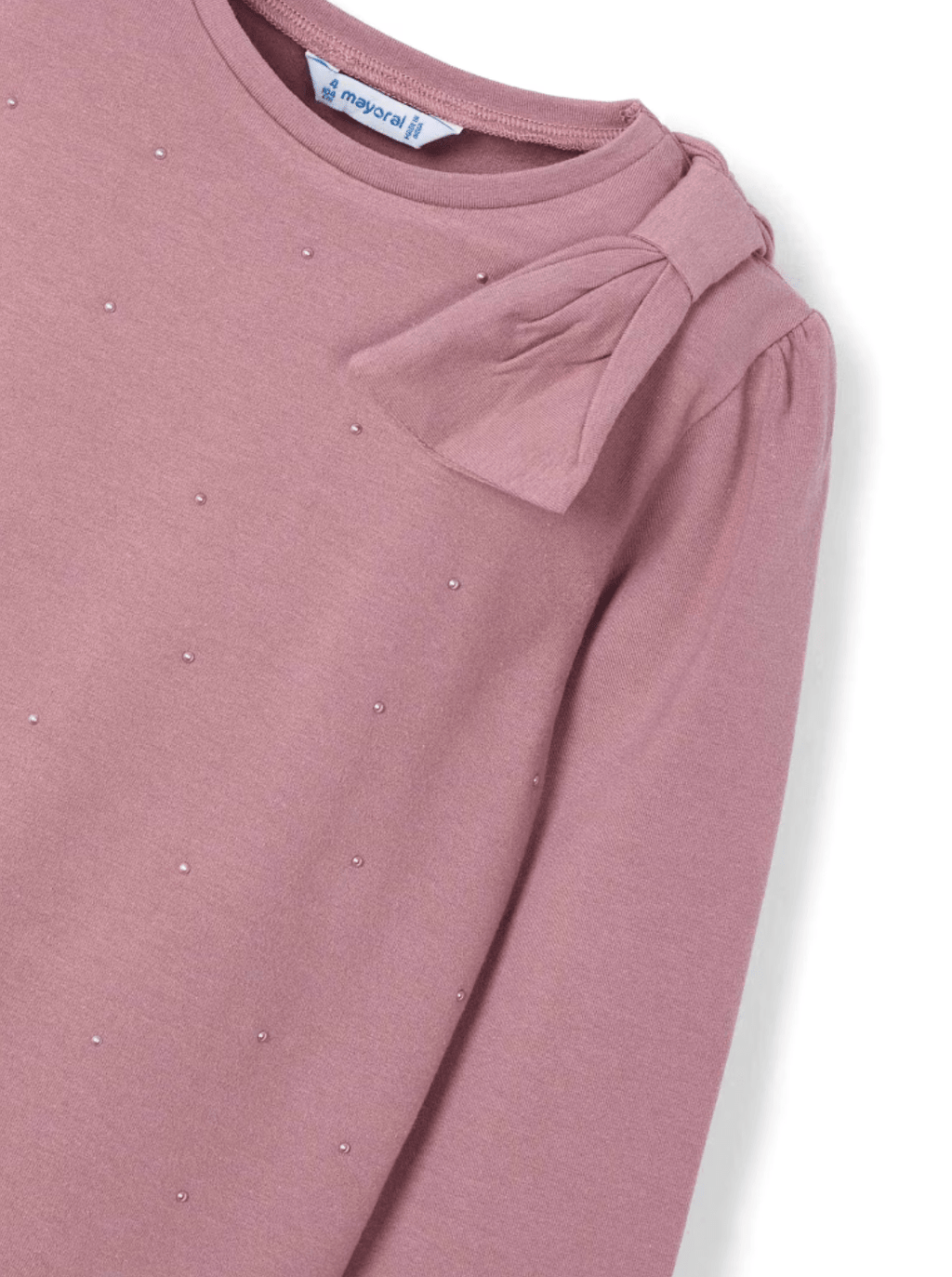 Girls Long Sleeve Shirt with Pearls & Bow - NorthGirls