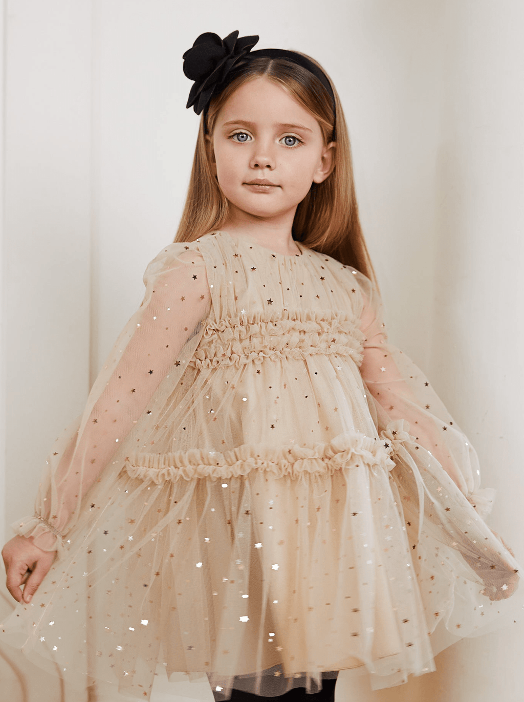 Girls Tulle and Star Long Sleeve Dress - NorthGirls