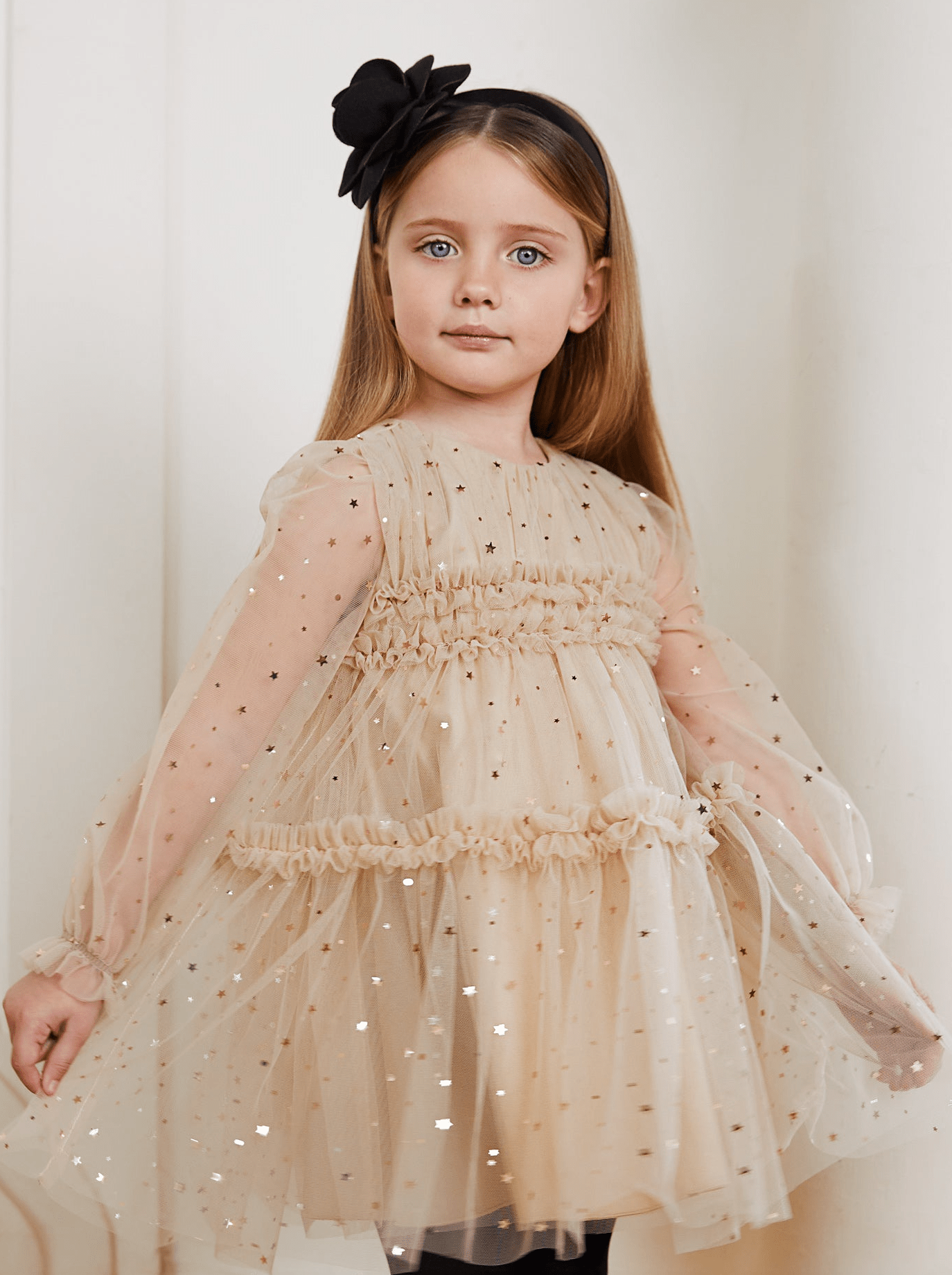 Girls Tulle and Star Long Sleeve Dress - NorthGirls