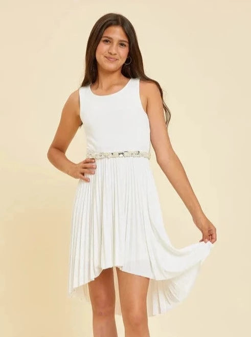 UDT Off White Pleated High Low Dress _T2878K-IVRY