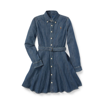 Ralph Lauren Girls Belted Cotton Denim Skirt Dress