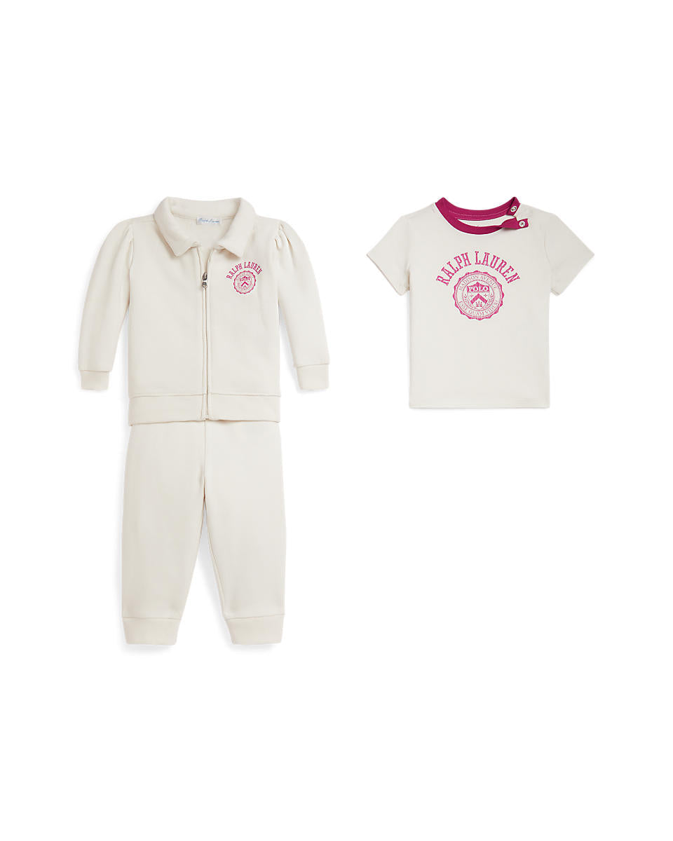 Ralph Lauren Baby Girls Logo Crest Tee, Fleece Jacket & Pant Set