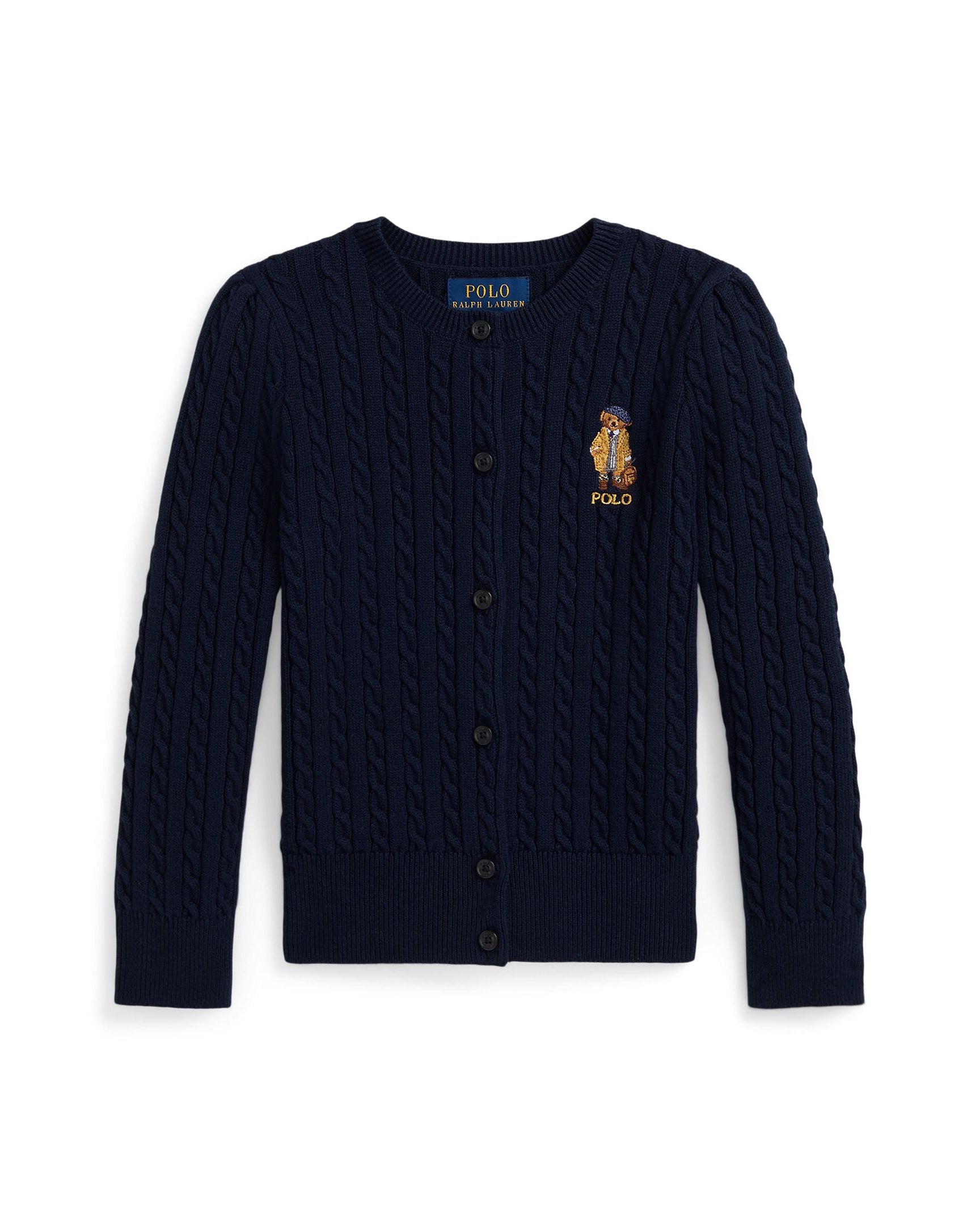 Ralph Lauren Girls Polo Bear Mini-Cable Cotton Cardigan