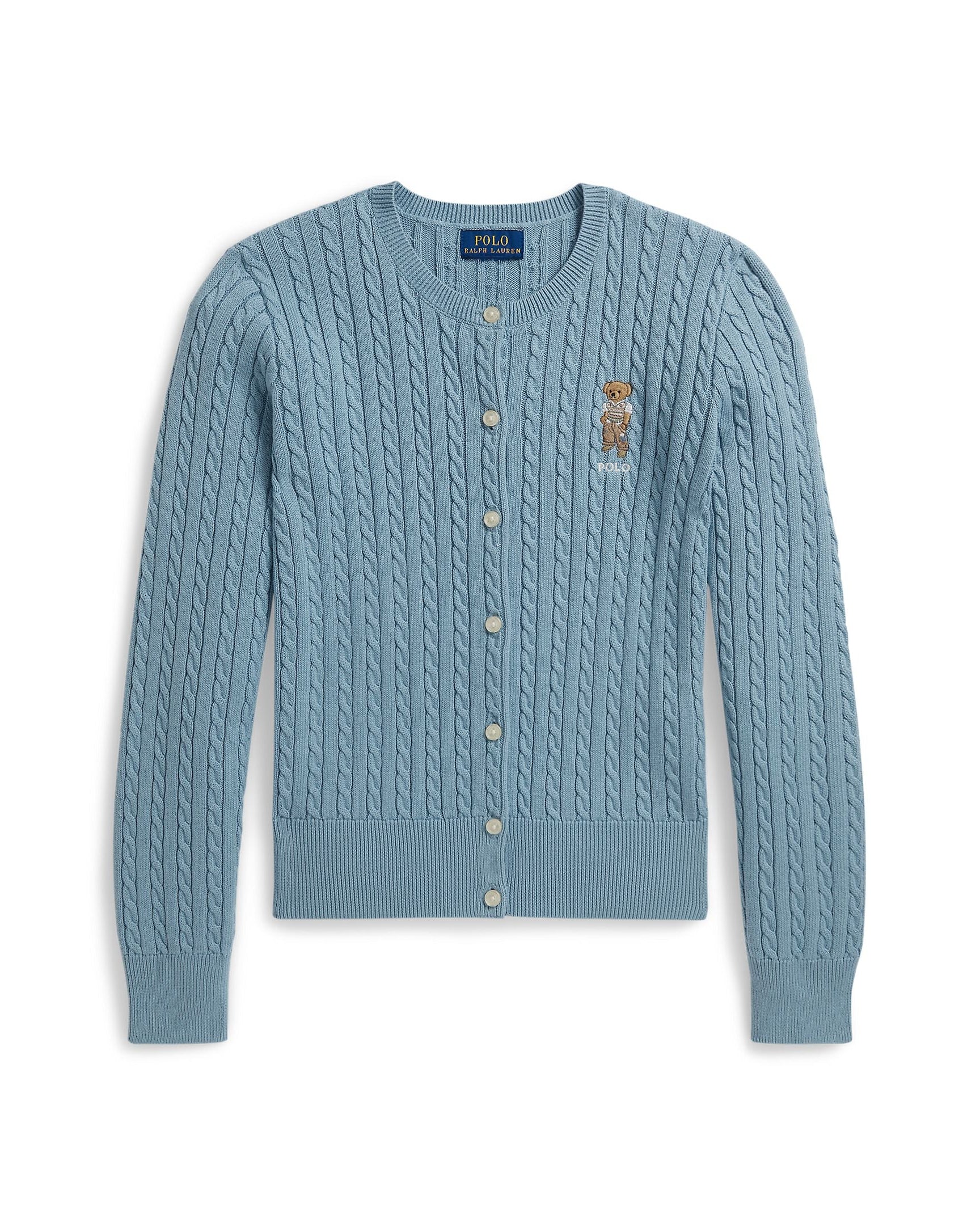 Ralph Lauren Girls Cable-Knit Polo Bear Cotton Cardigan