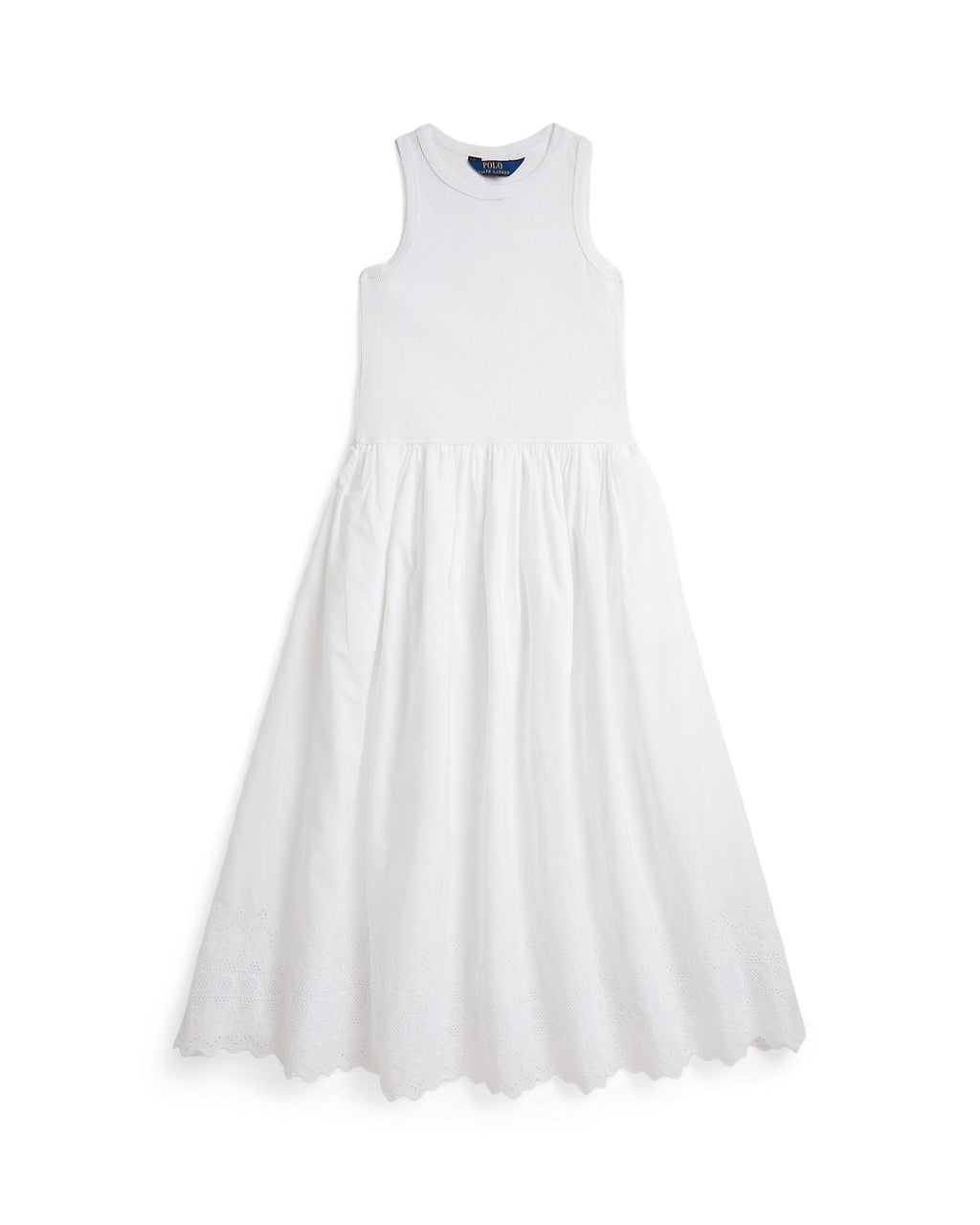 Ralph Lauren Girls Eyelet-Skirt Ribbed Cotton Maxi Dress