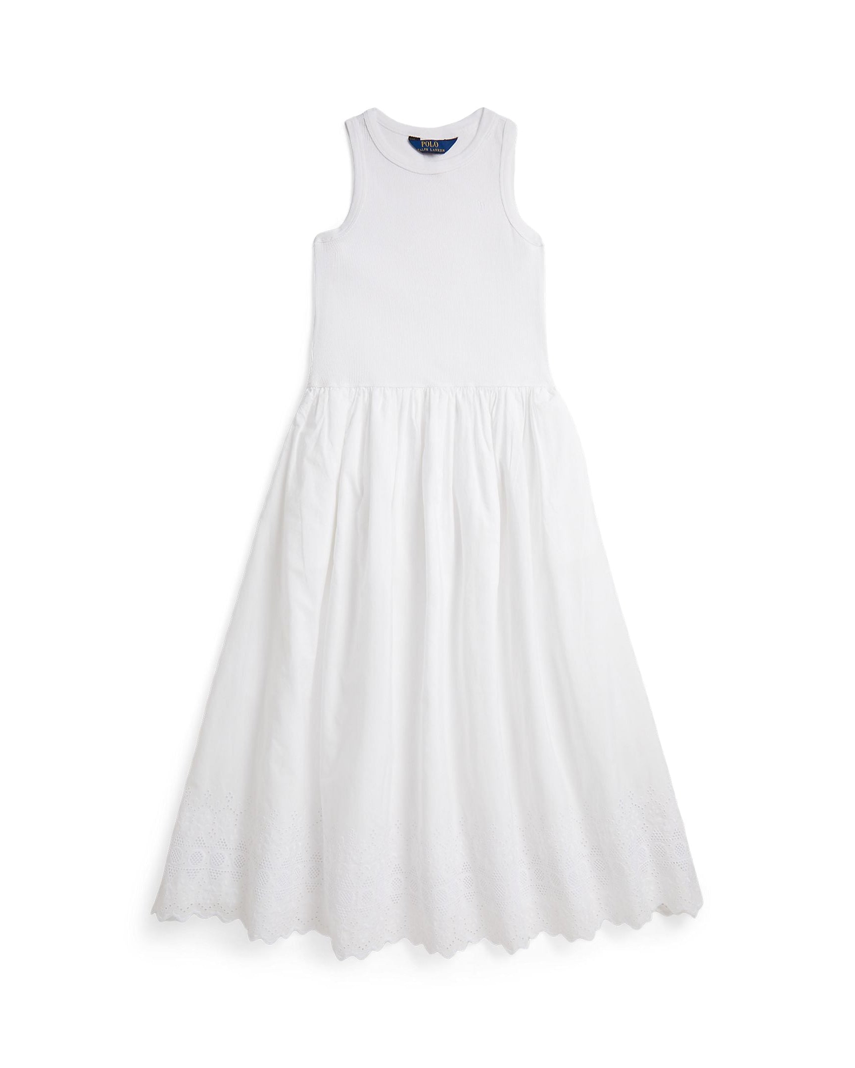Ralph Lauren Girls Eyelet-Skirt Ribbed Cotton Maxi Dress